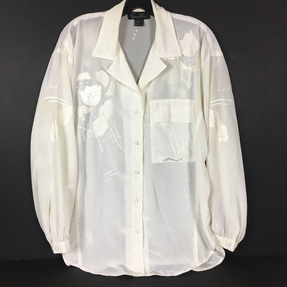 Vtg Suzelle Size 12 Oversized White Collared Blouse Embroidered Patch Applique - Picture 1 of 9
